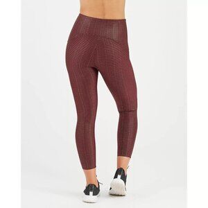 SPANX Metallic Dot Print Active 7/8 Leggings in Wine/Rose Gold Large Medium NWOT